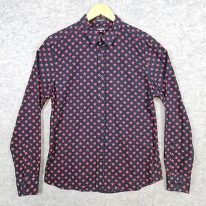 Carbon Men's Black With Red Stars Shirt Size M Slim Fit 100% Cotton Button Up